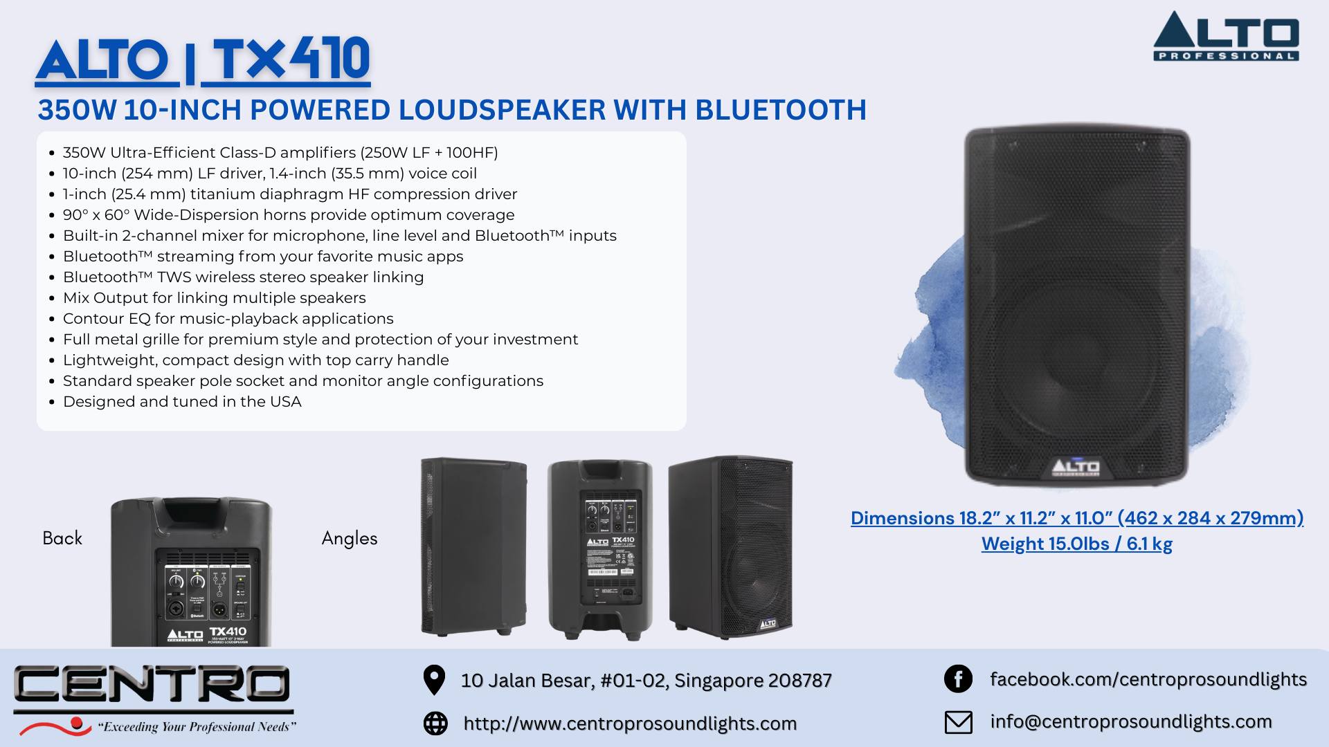 ALTO TX410 – 350W 10-inch Powered Loudspeaker with Bluetooth