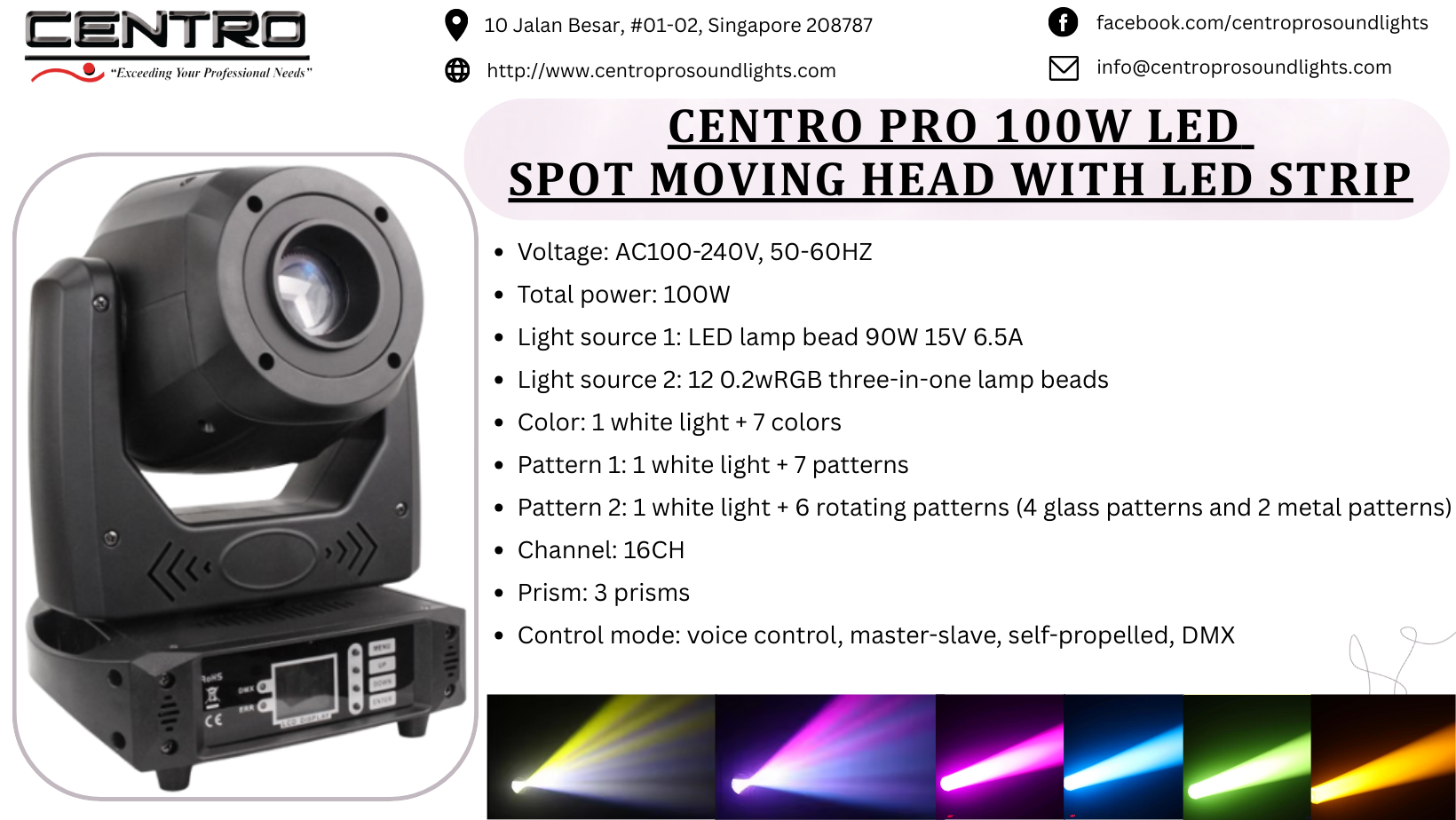 Centro Pro 100W LED Spot Moving Head with LED Strip