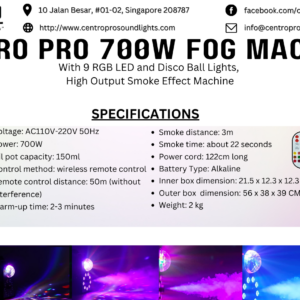 Centro Pro 700W Fog Machine with 9 RGB LED and Disco Ball Lights,  High Output Smoke Effect Machine