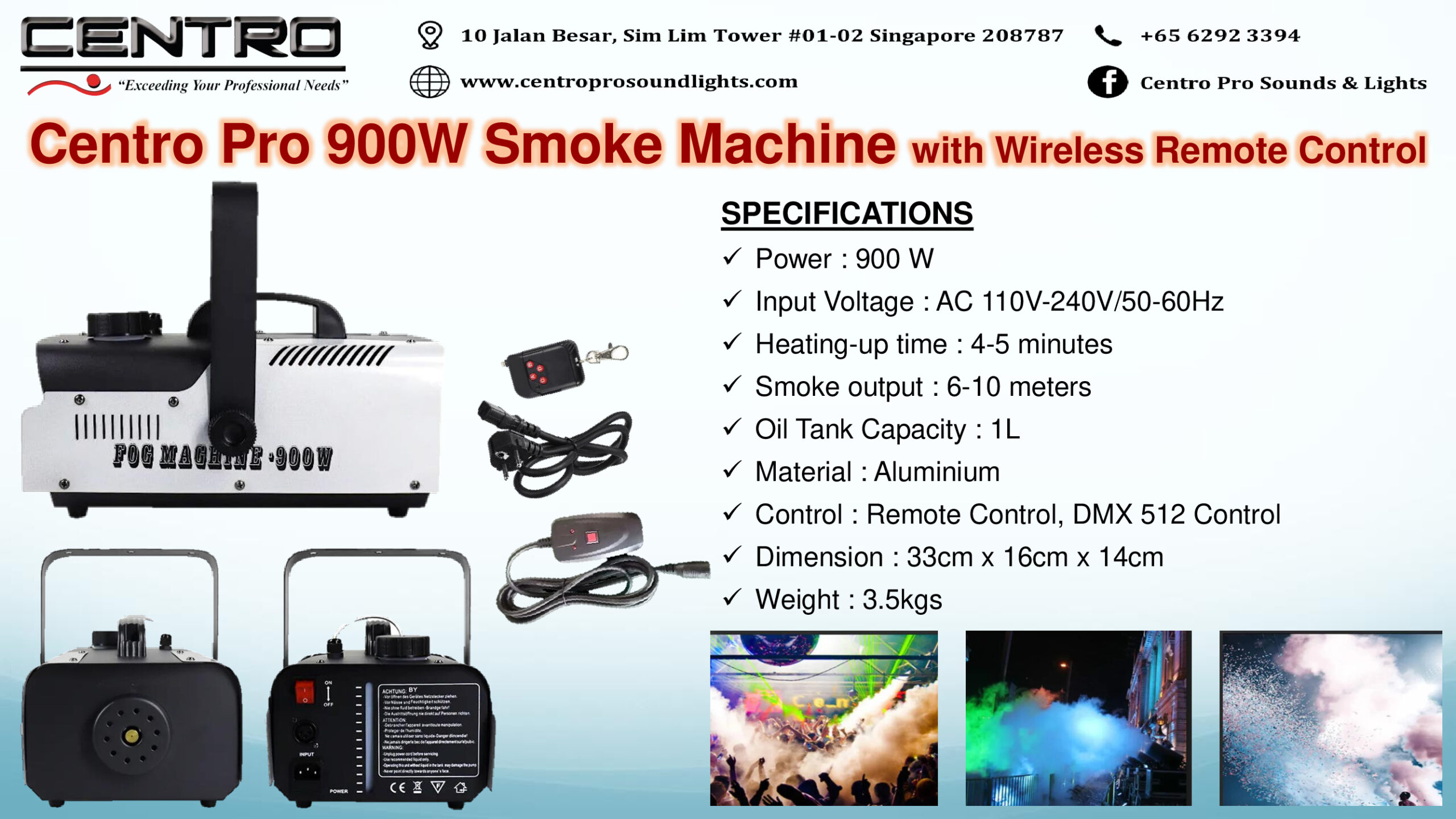 Centro Pro 900W Smoke Machine with Wireless Remote Control