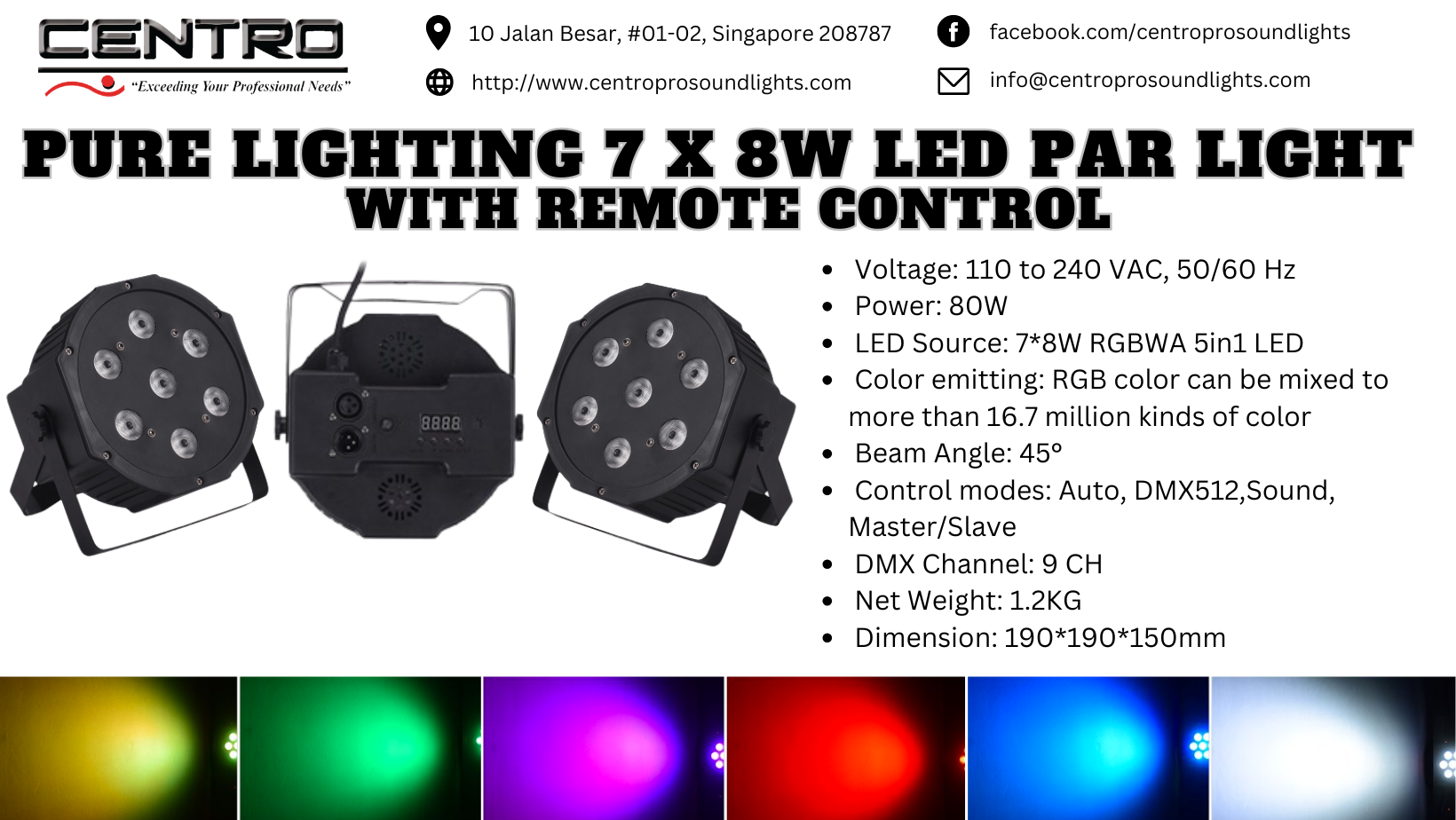 Pure Lighting 7 x 8W LED Par Light with Remote Control