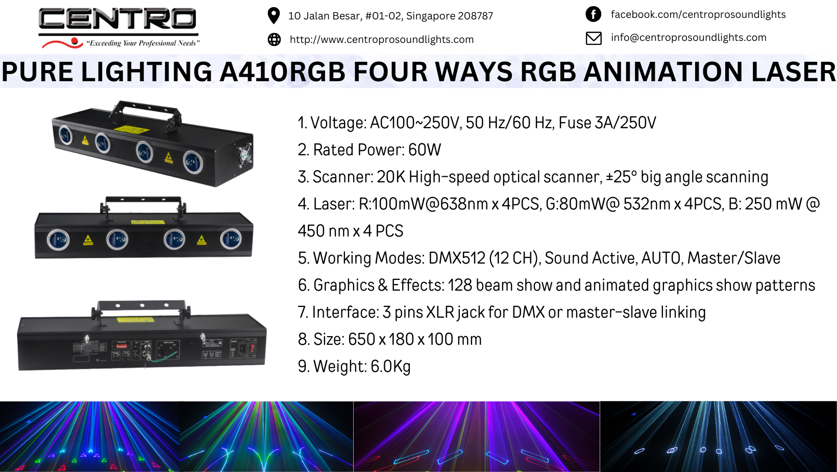 Pure Lighting A410RGB Four ways RGB animation laser