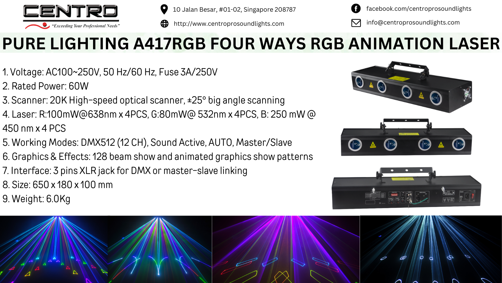 Pure Lighting A417RGB Four ways RGB animation laser