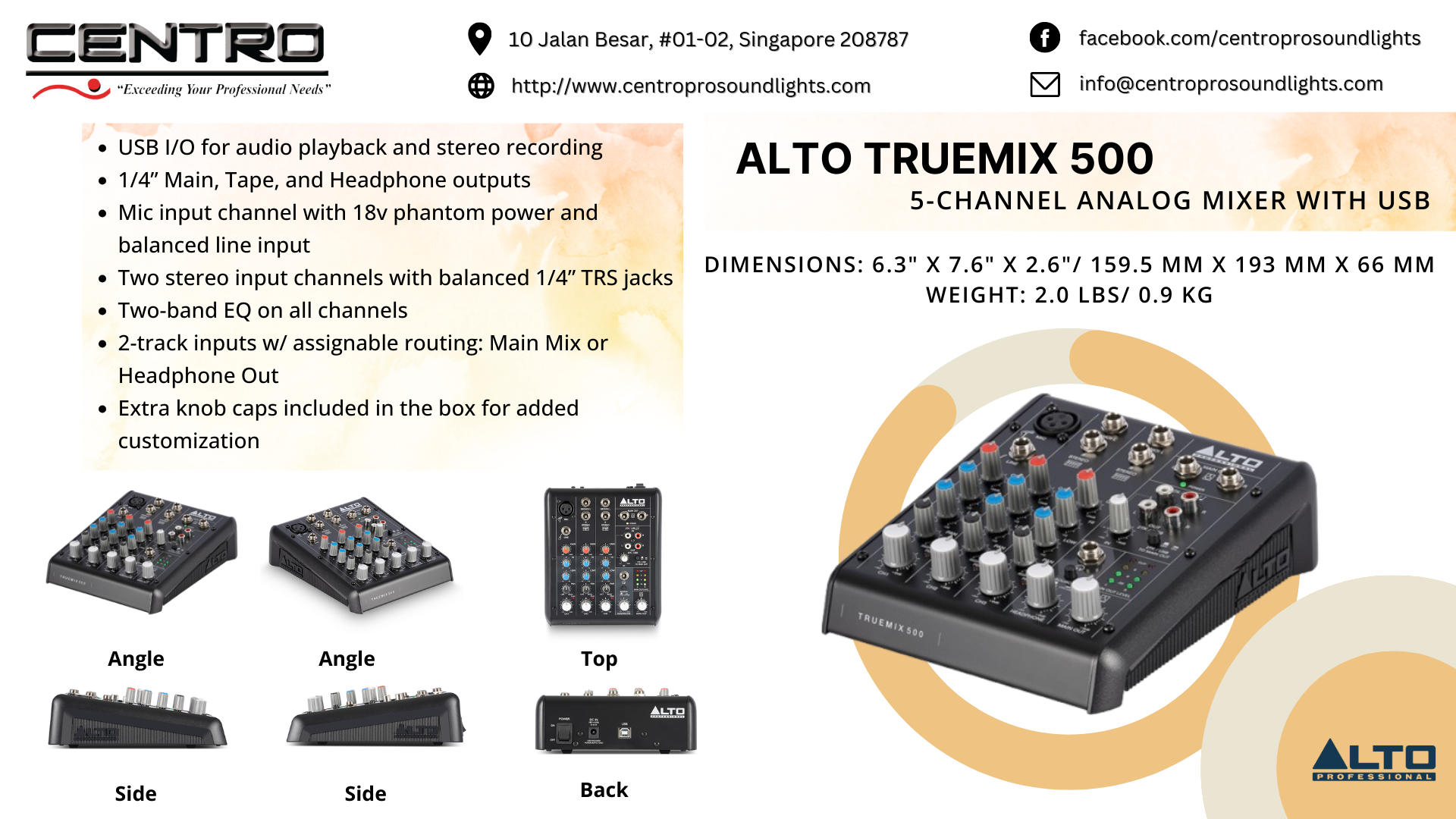 ALTO TRUEMIX 500 – 5 Channel Analog Mixer with USB