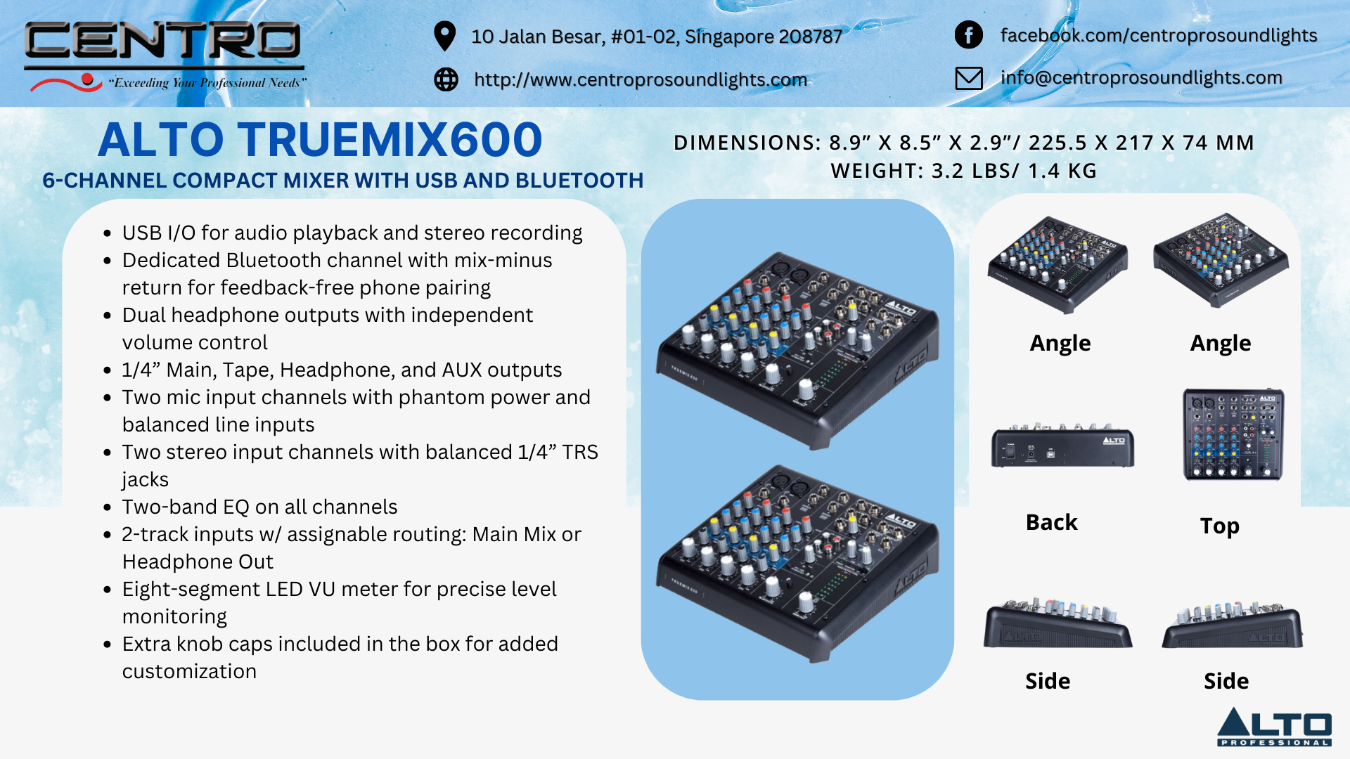 ALTO TRUEMIX 600 – 6 Channel Compact Mixer with USB and Bluetooth