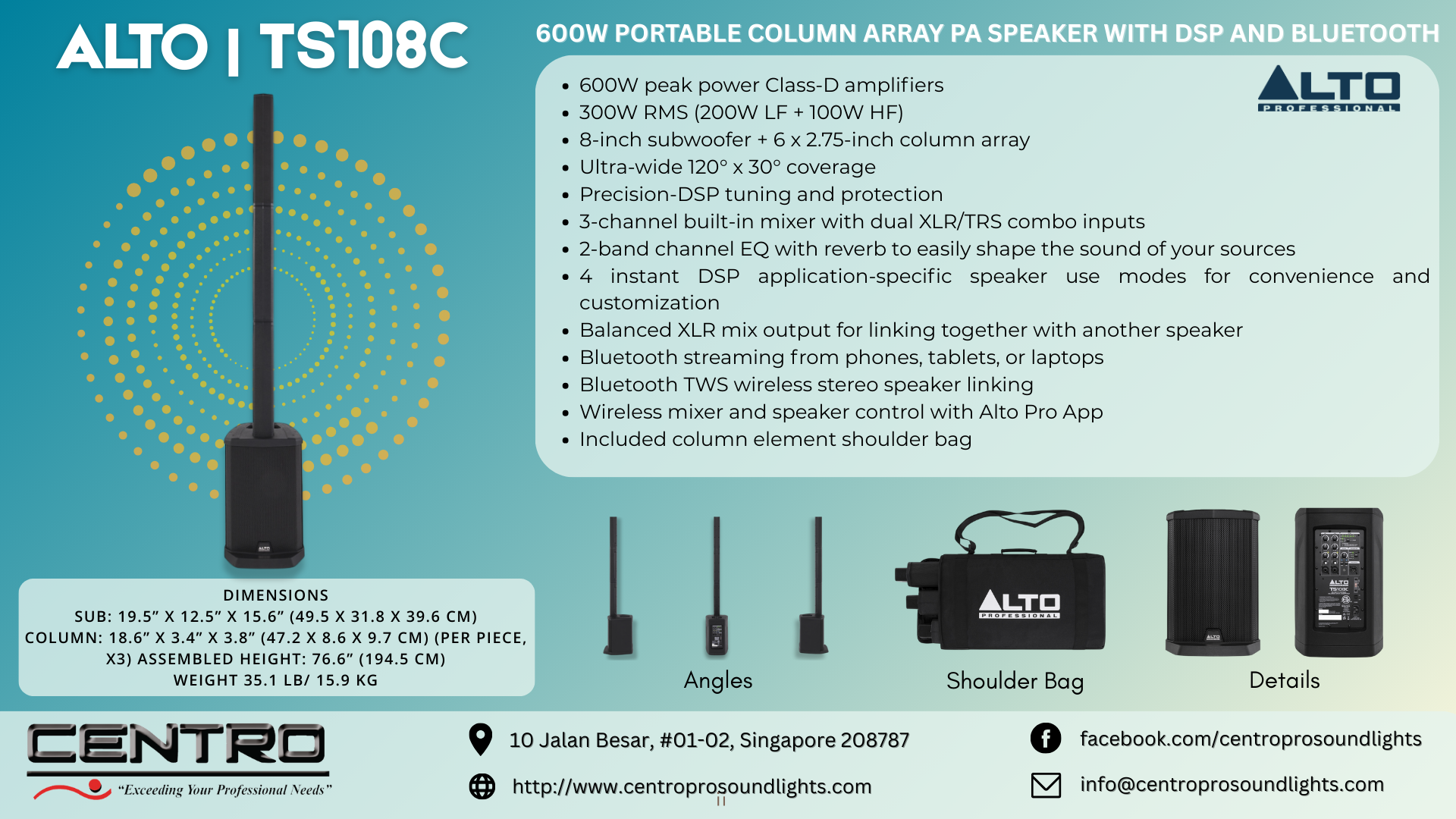 ALTO TS108C – 600W Portable Column Array Pa Speaker With DSP And Bluetooth