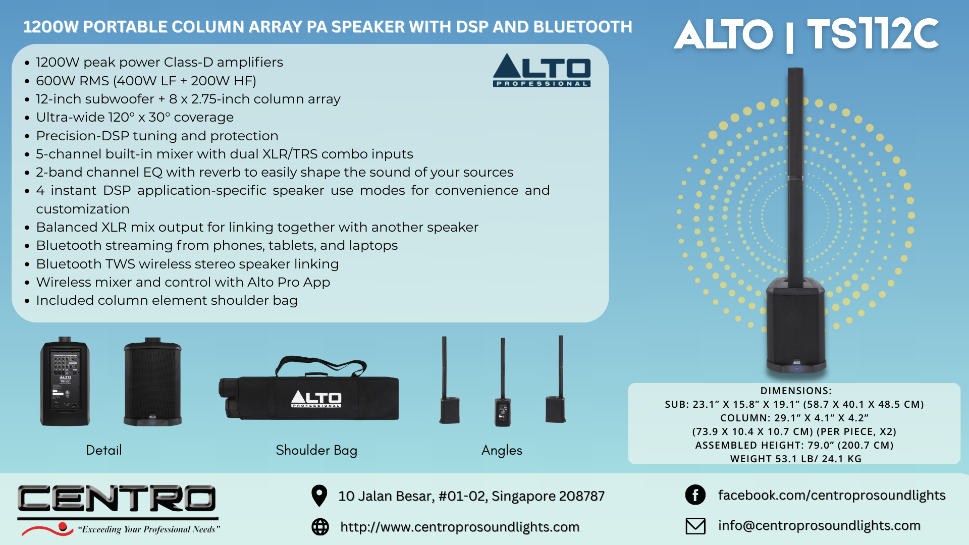 ALTO TS112C – 1200W Portable Column Array Pa Speaker With DSP And Bluetooth
