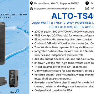 ALTO TS408 - 2000-Watt 8-Inch 2-Way Powered Loudspeaker With Bluetooth®, DSP & App Control