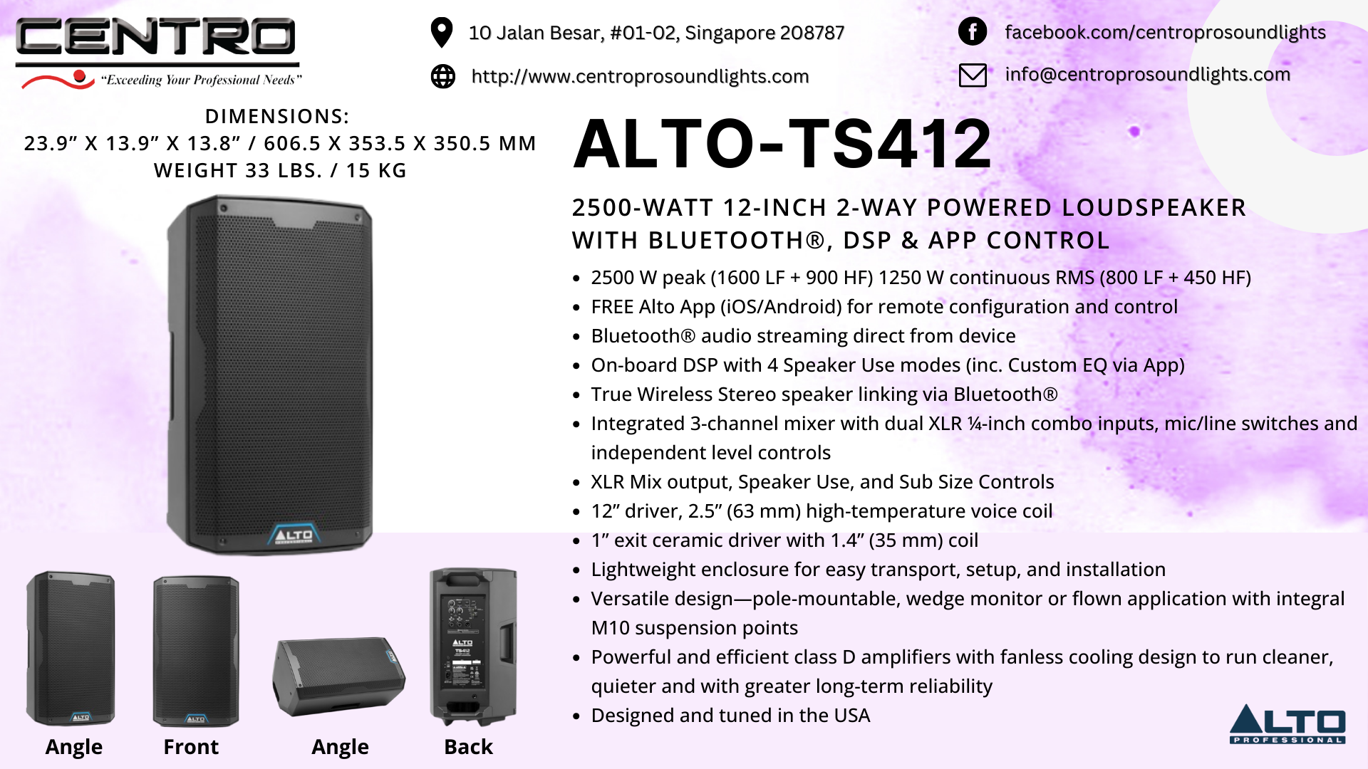 ALTO TS412 – 2500-Watt 12-Inch 2-Way Powered Loudspeaker With Bluetooth®, DSP & App Control