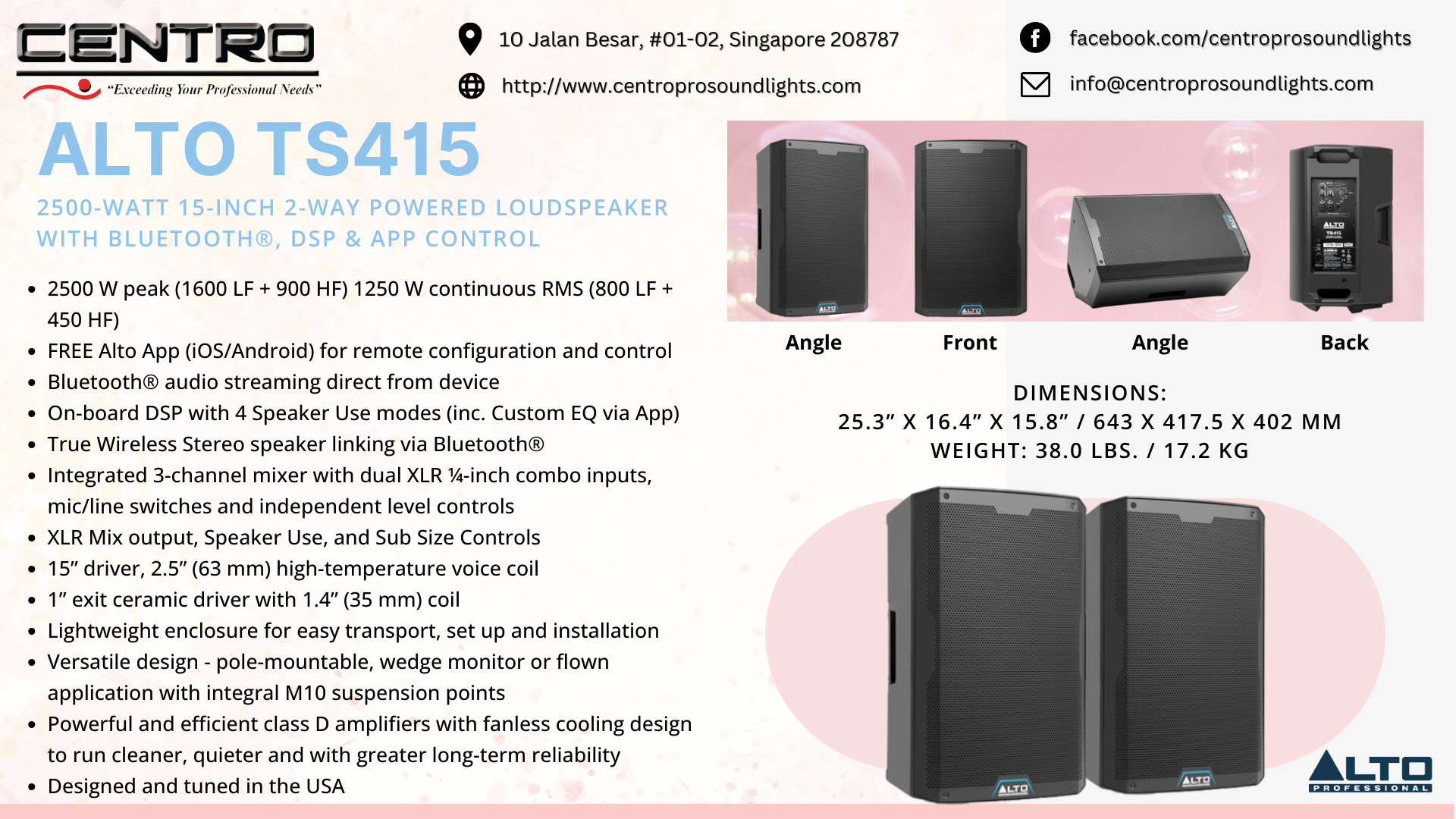ALTO TS415 – 2500-Watt 15-Inch 2-Way Powered Loudspeaker With Bluetooth®, DSP & App Control