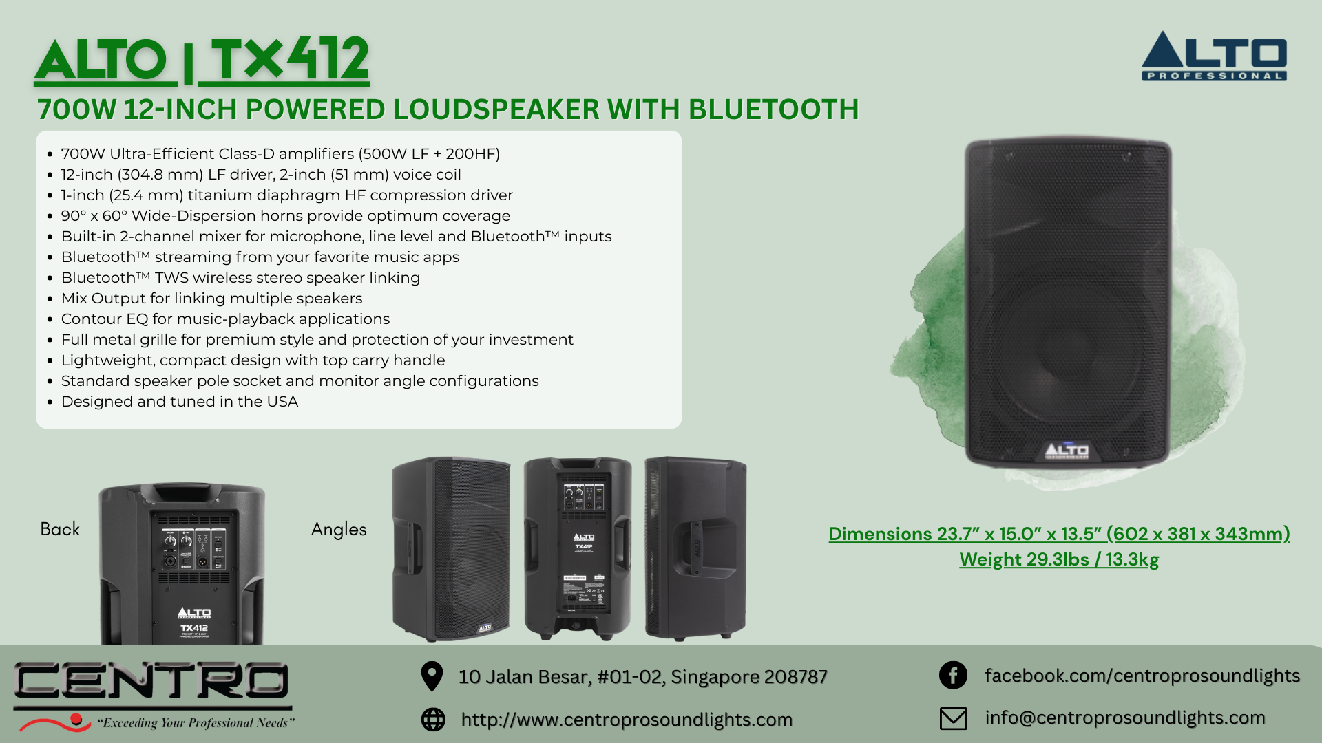 ALTO TX412 – 700W 12-Inch Powered Loudspeaker With Bluetooth