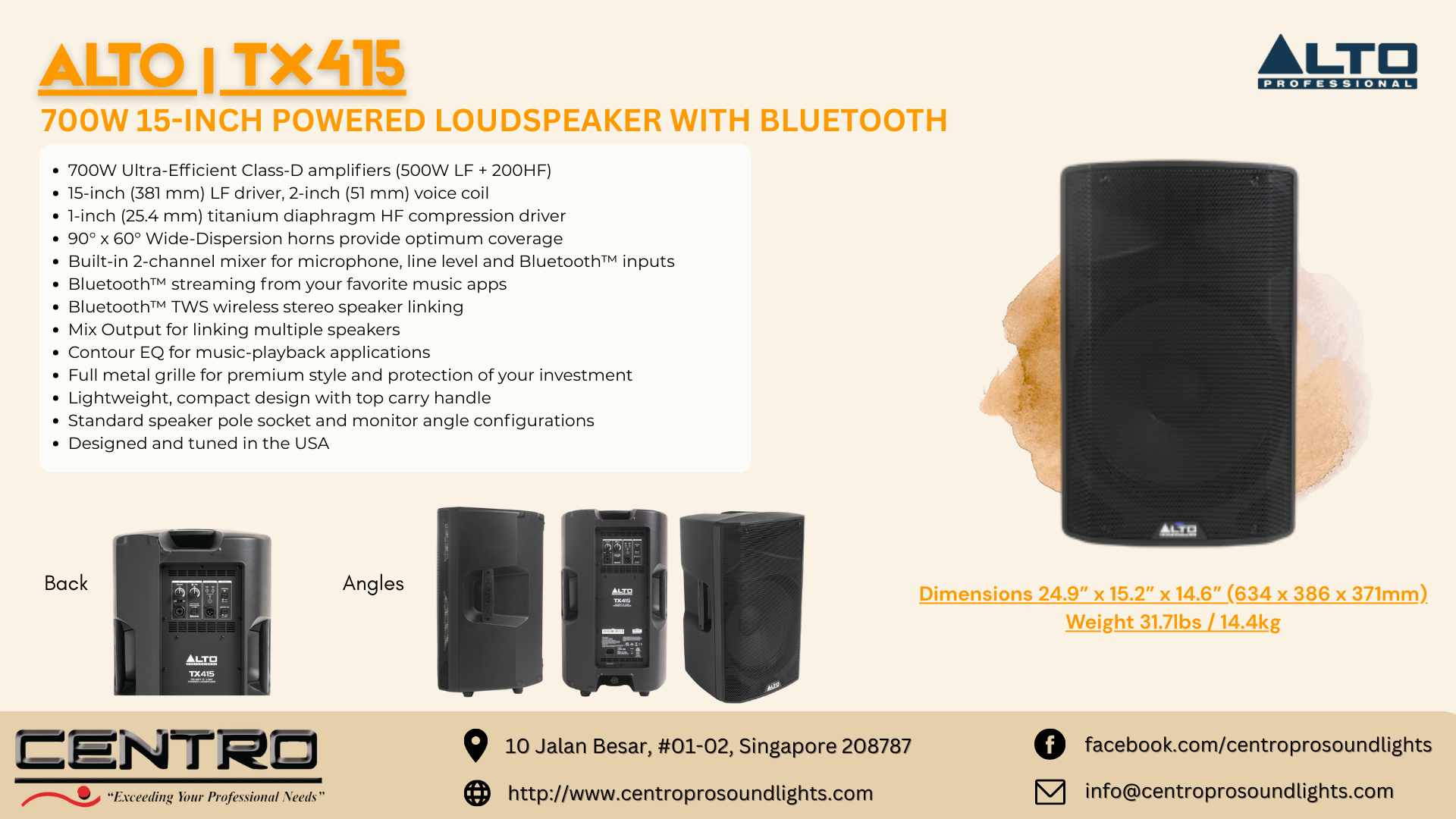 ALTO TX415 – 700W 15-Inch Powered Loudspeaker With Bluetooth