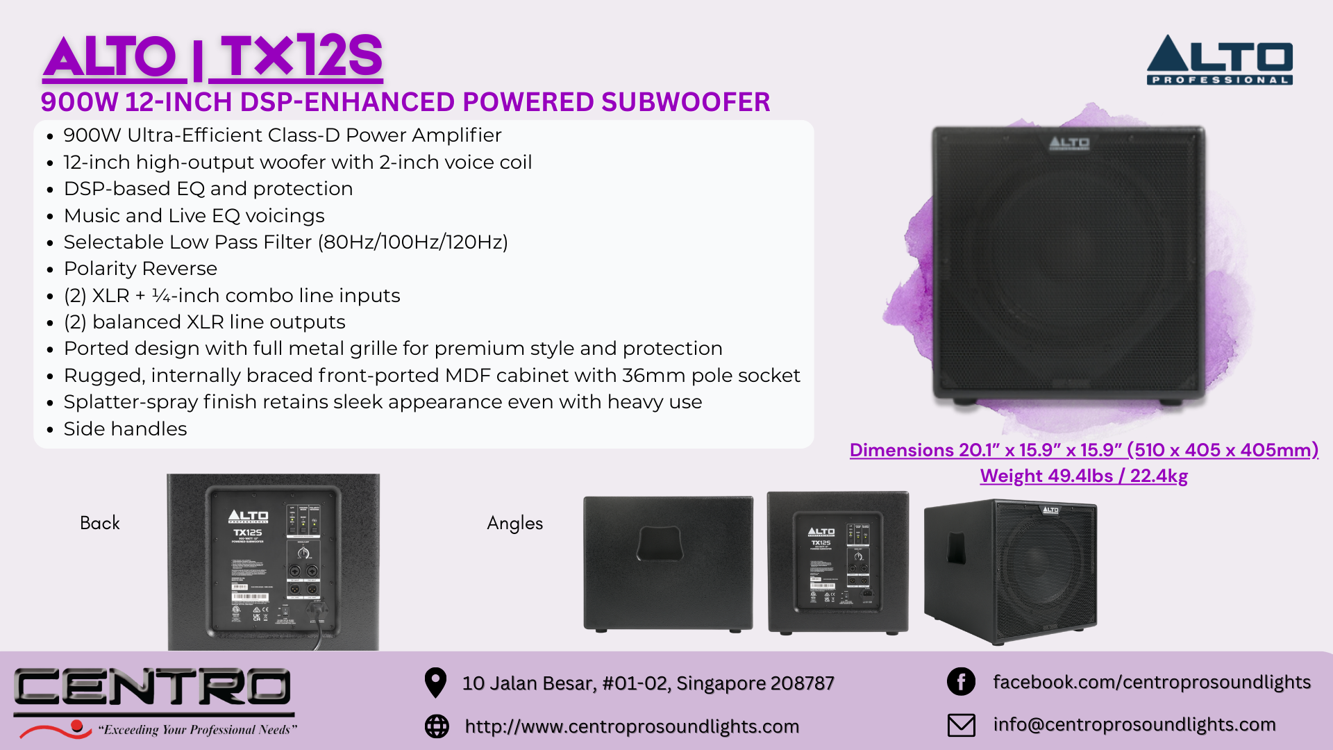 ALTO TX12S – 900W 12 inch DSP Enhanced Powered Subwoofer