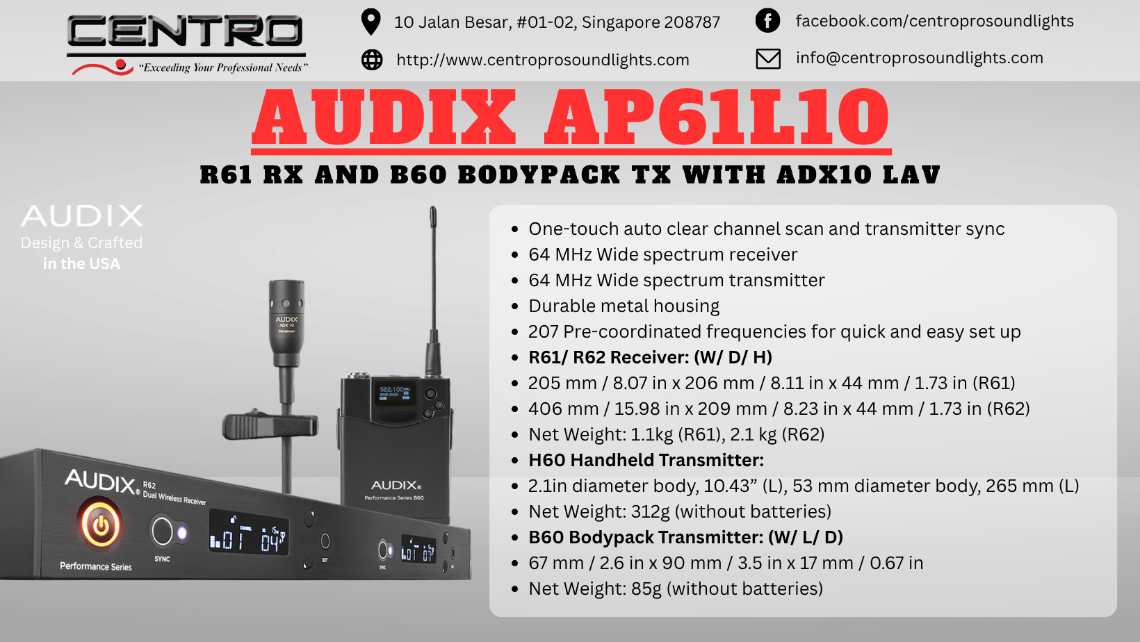AUDIX AP61L10 – R61 RX and B60 Bodypack TX with ADX10 Lav