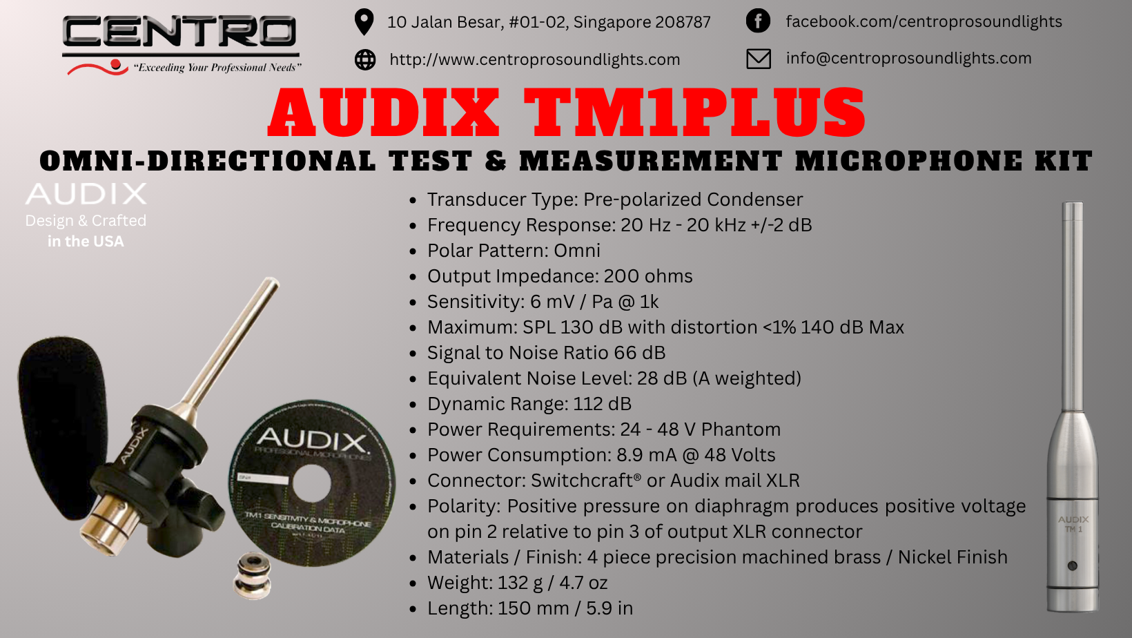 AUDIX TM1Plus – Omni-directional Test & Measurement Microphone Kit