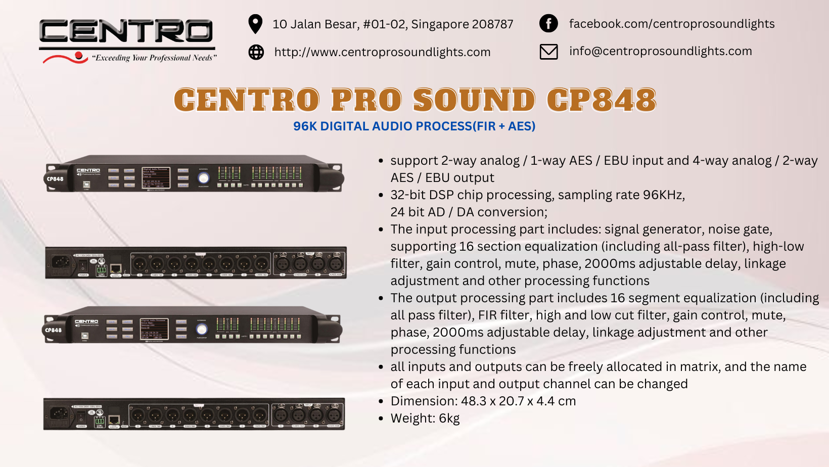 Centro Pro Sound CP848 – 96K  Digital Audio Process(Fir + Aes)