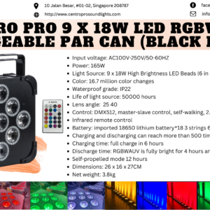 Centro Pro 9 x 18W LED RGBWAUV Rechargeable Par Can (black housing)