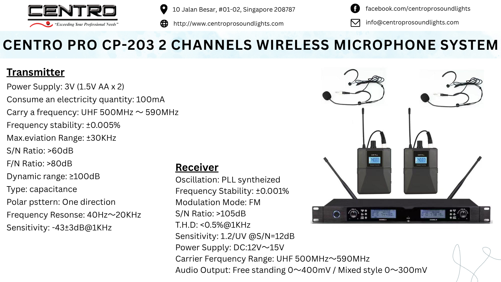 Centro Pro CP-203 2 Channels Wireless Microphone System
