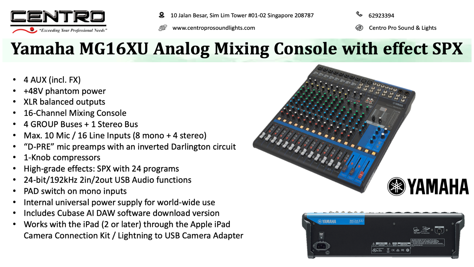 Yamaha MG16XU Analog Mixing Console with effect SPX