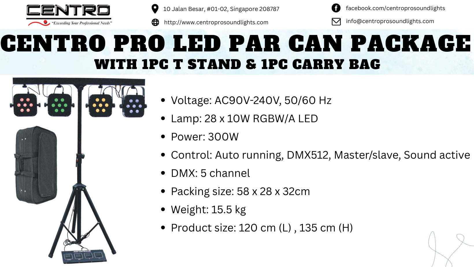 Centro Pro LED Par Can Package  with 1pc T Stand & 1pc Carry Bag