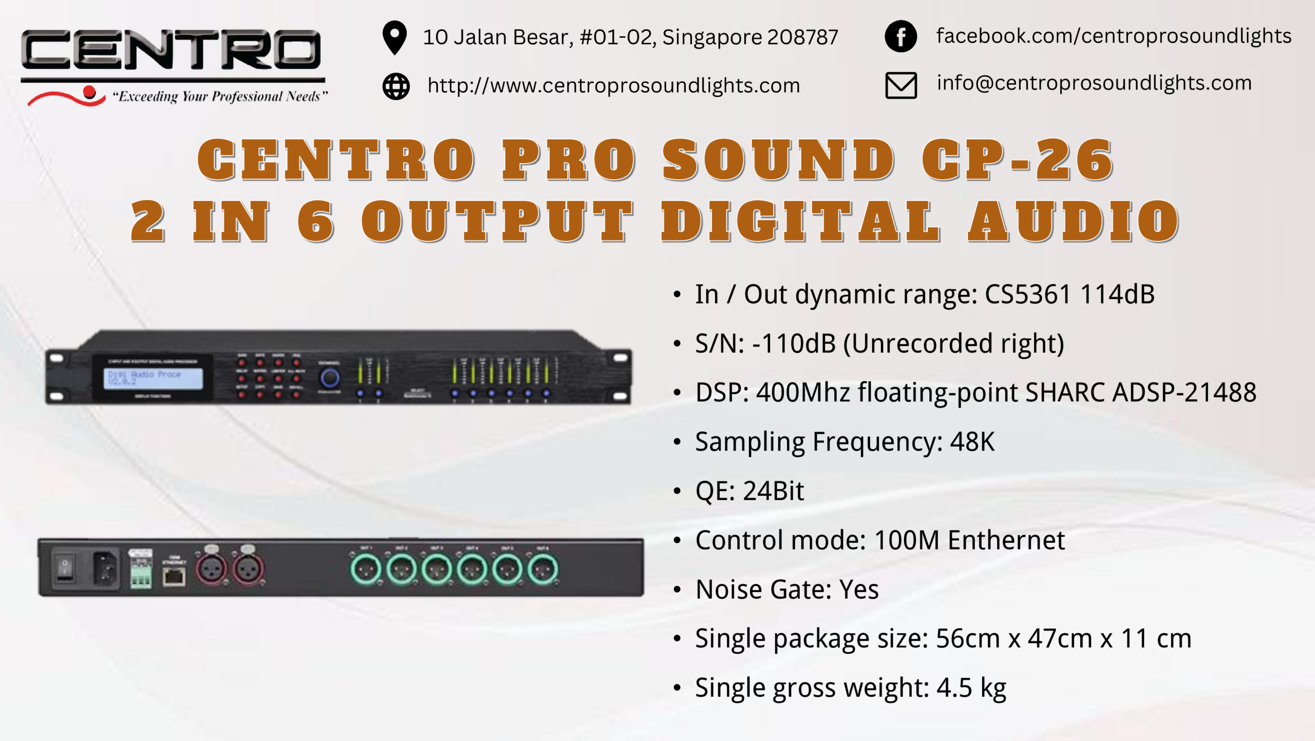 Centro Pro Sound CP-26 2 In 6 Output Digital Audio