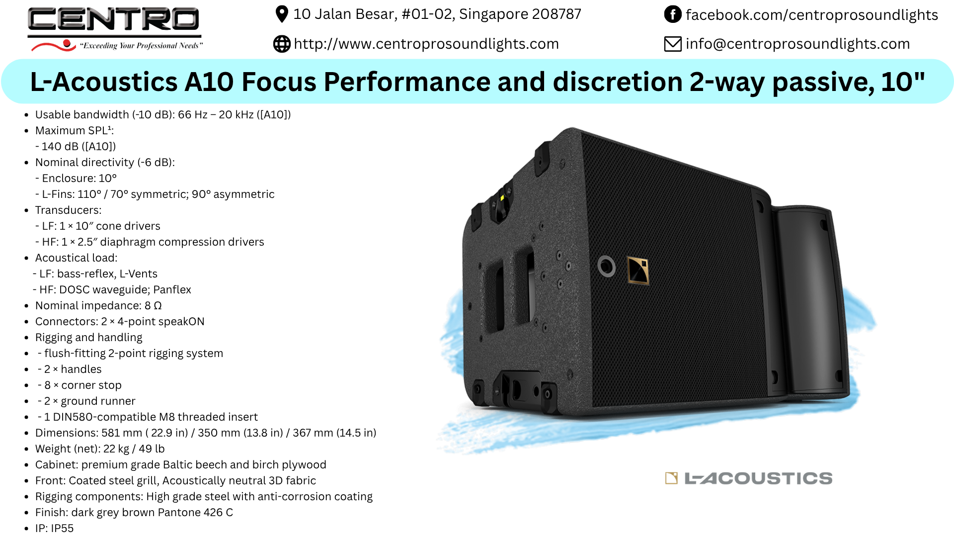 L-Acoustics A10 Focus Performance and discretion  2-way passive, 10″