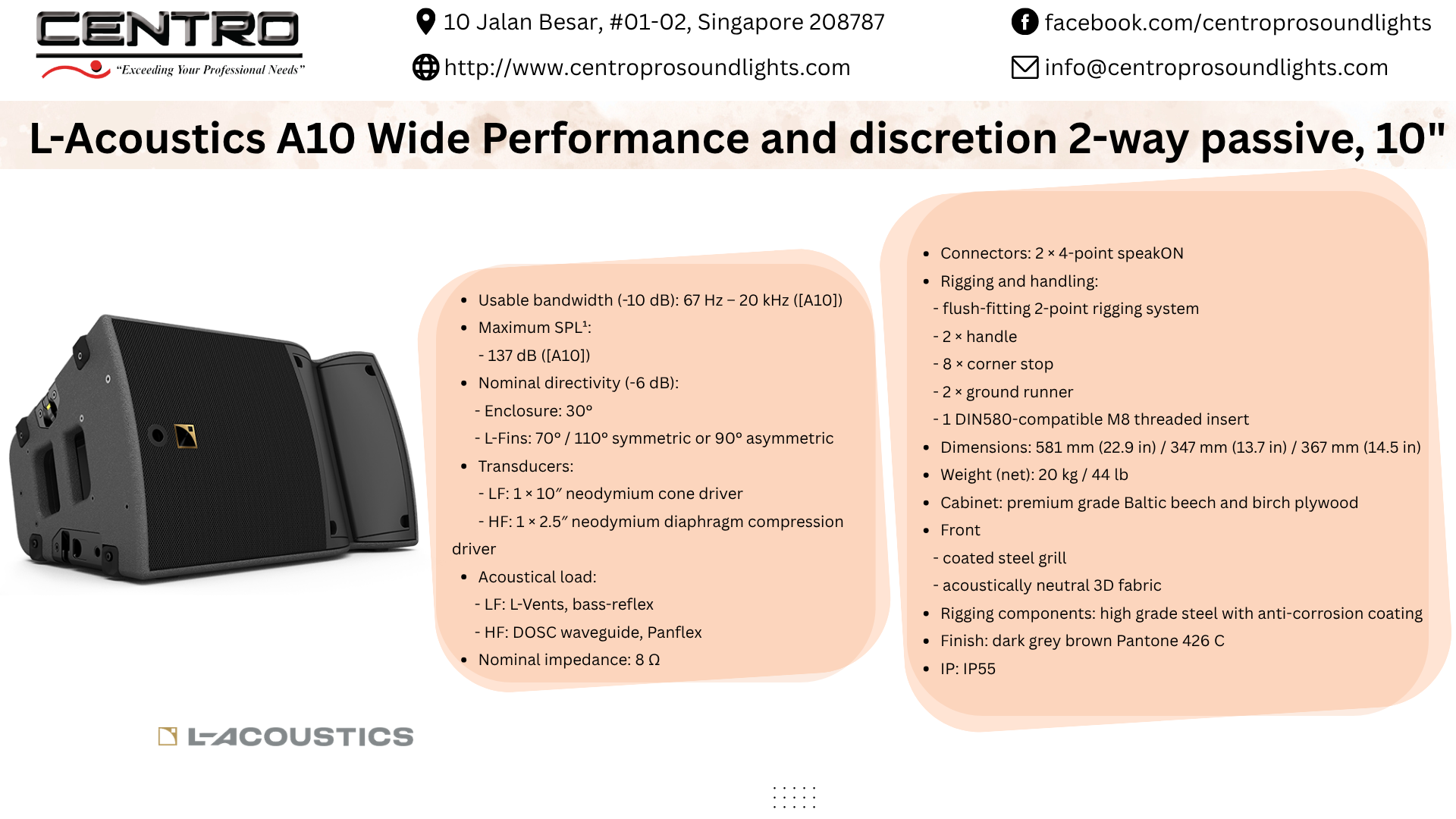 L-Acoustics A10 Wide Performance and discretion 2-way passive, 10