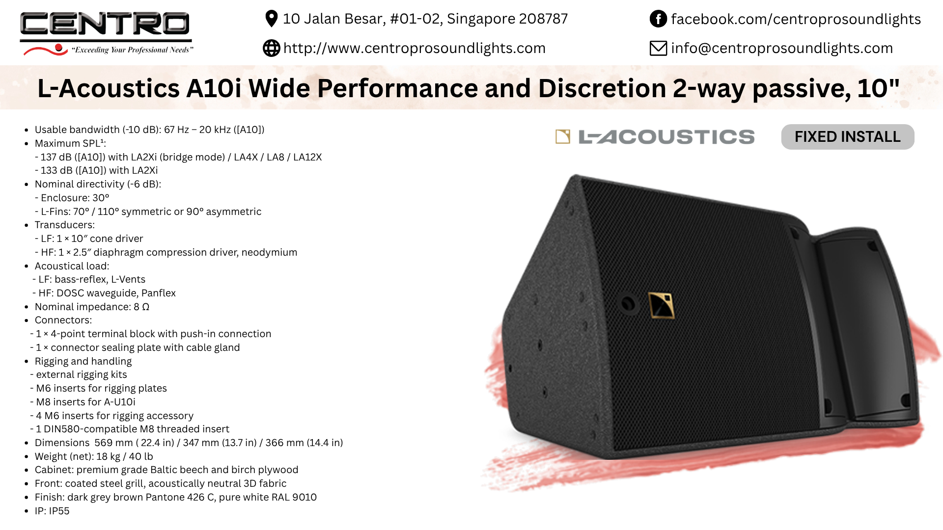 L-Acoustics A10i Wide Performance and Discretion 2-way passive, 10″