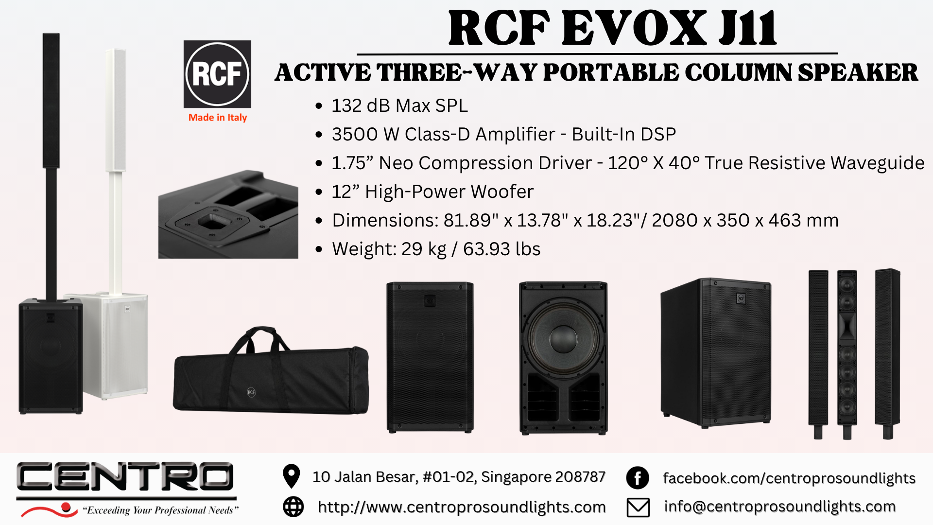 RCF EVOX J11 –  Active Three-Way Portable Column Speaker