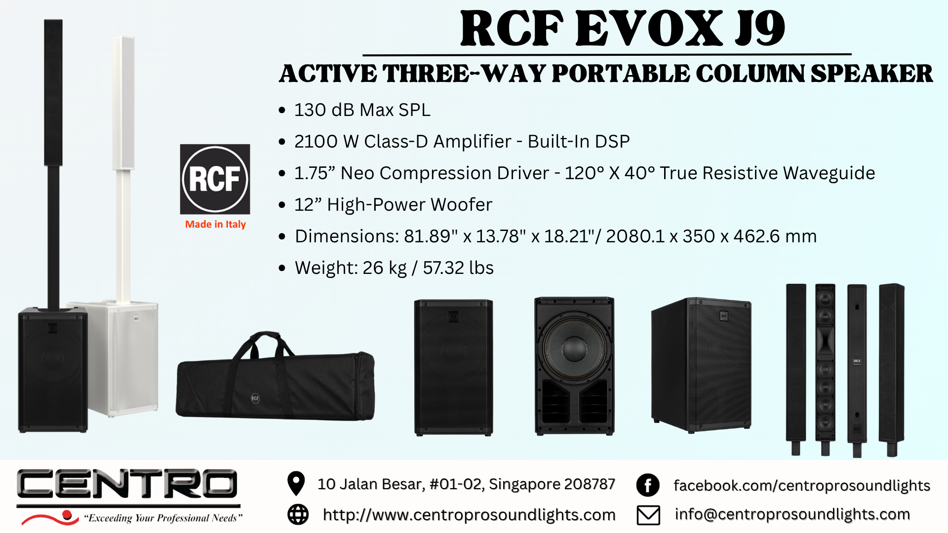 RCF EVOX J9 – Active Three-Way Portable Column Speaker