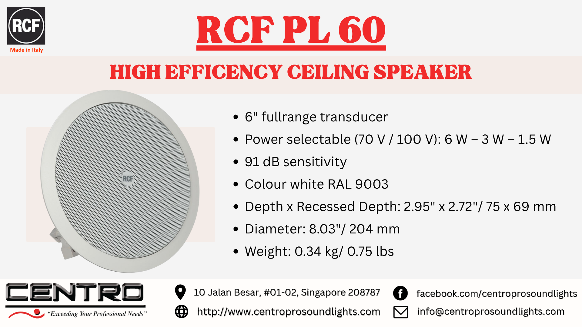RCF PL 60 – High Efficency Ceiling Speaker