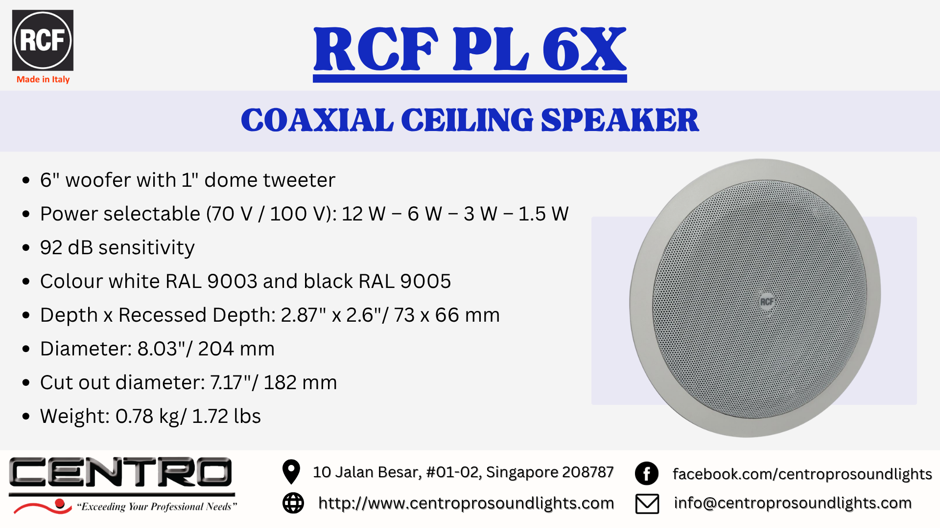 RCF PL 6X – Coaxial Ceiling Speaker