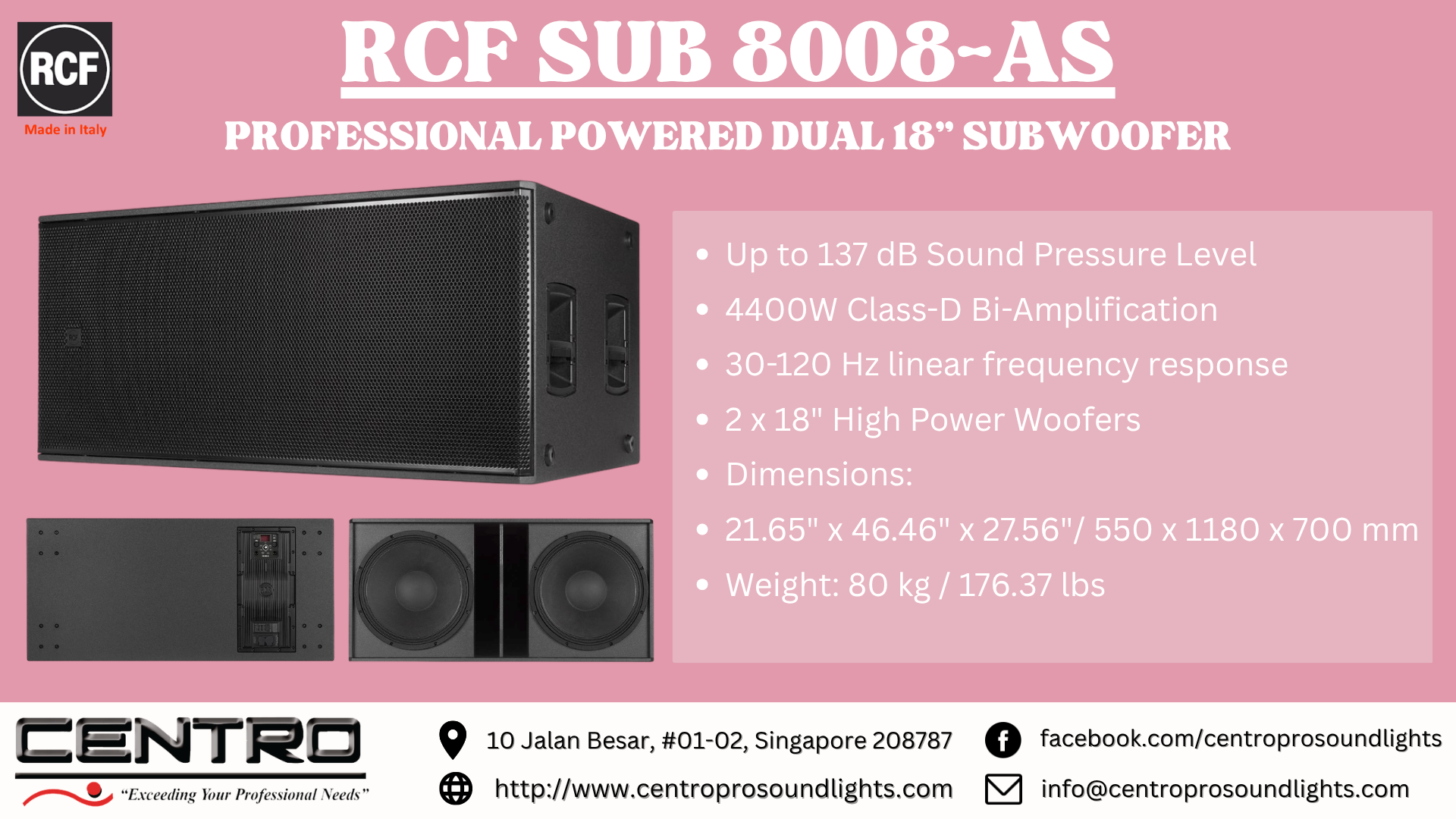 RCF SUB 8008AS – Professional Powered Dual 18″ Subwoofer