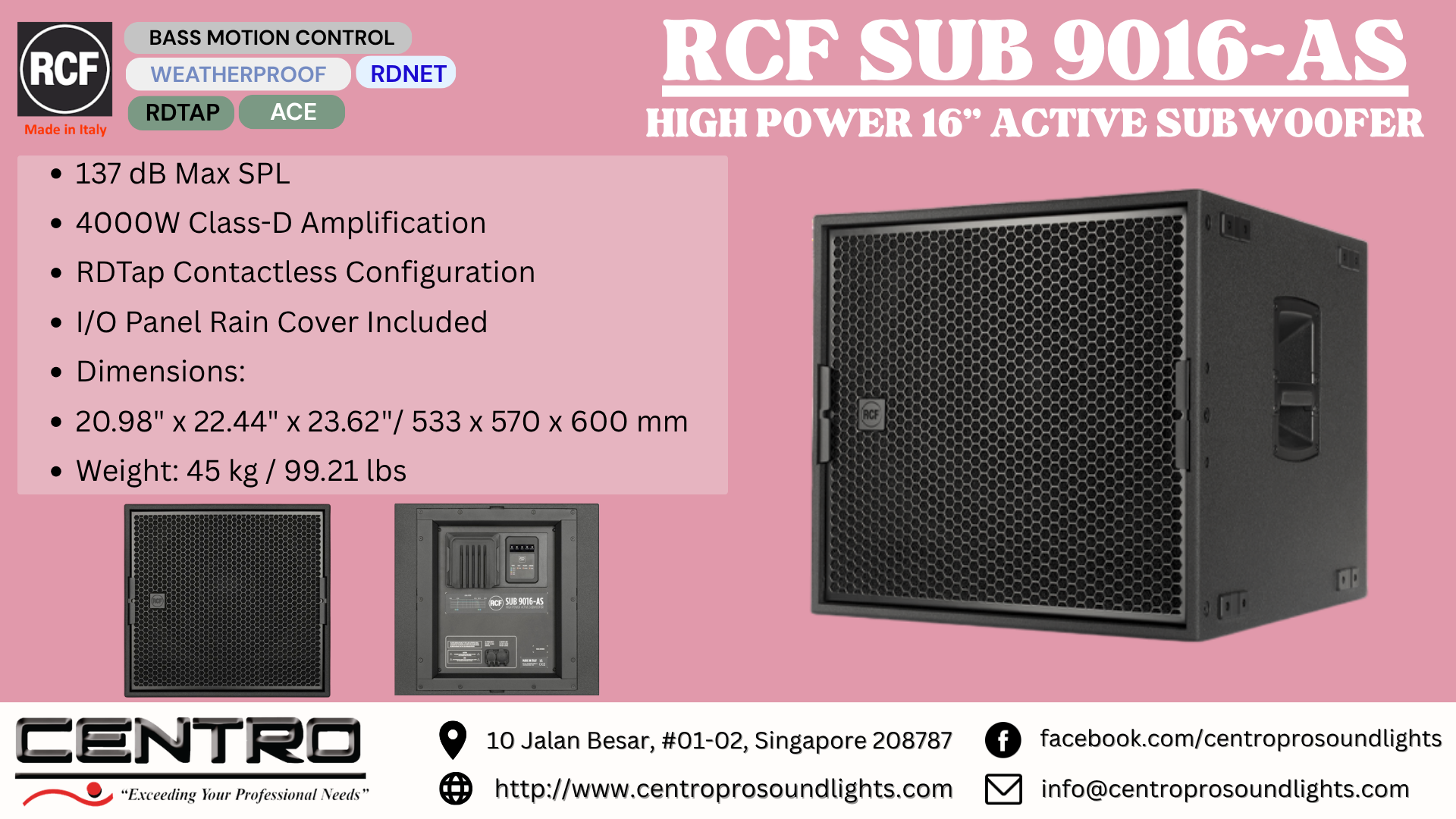 RCF SUB 9016AS – High Power 16″ Active Subwoofer