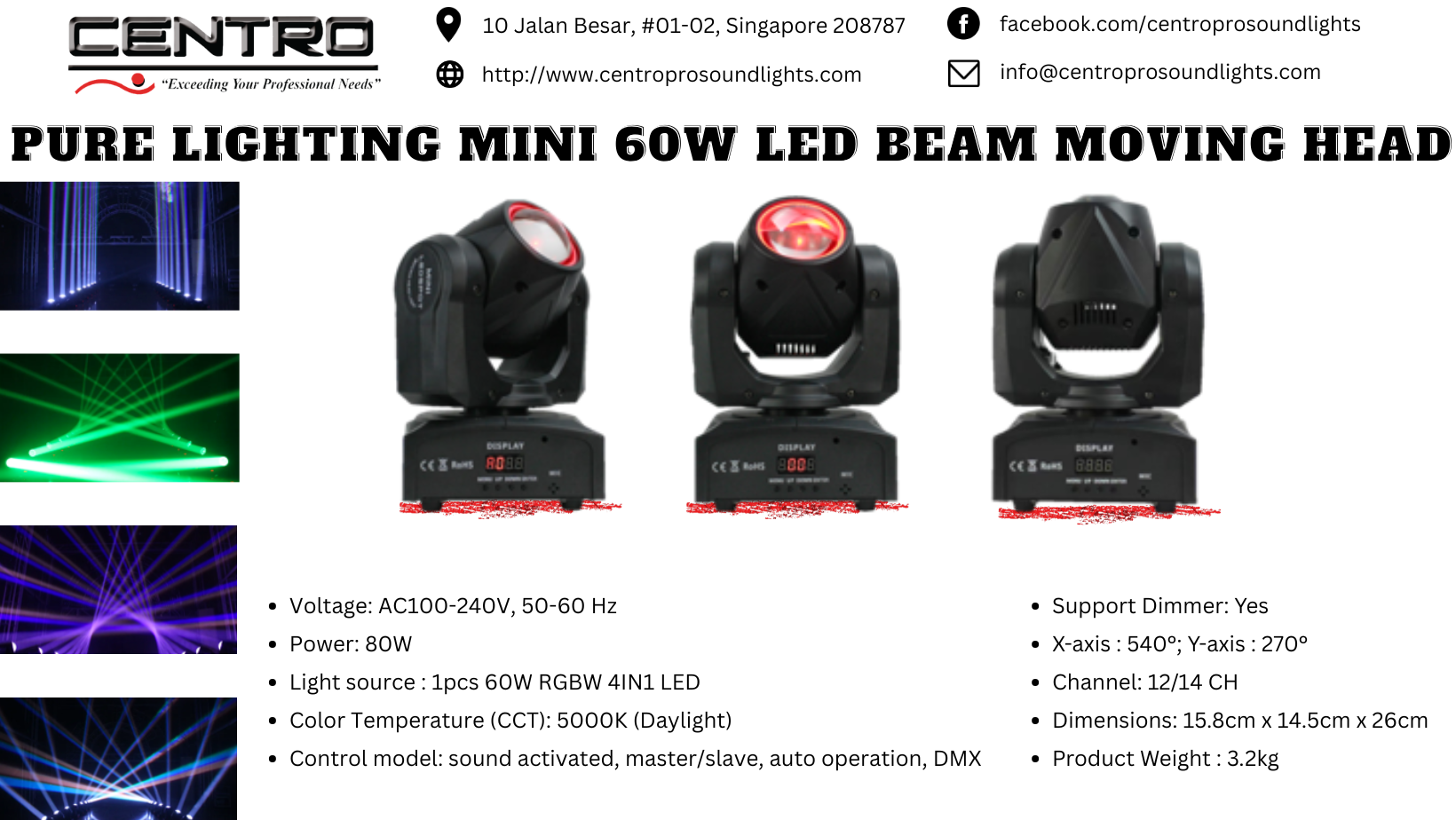 Pure Lighting Mini 60W LED Beam Moving Head