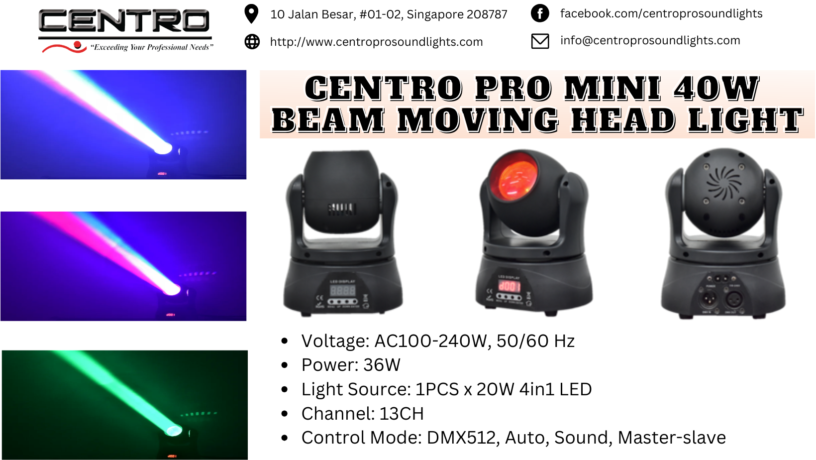 Centro Pro Mini 40w Beam Moving Head Light