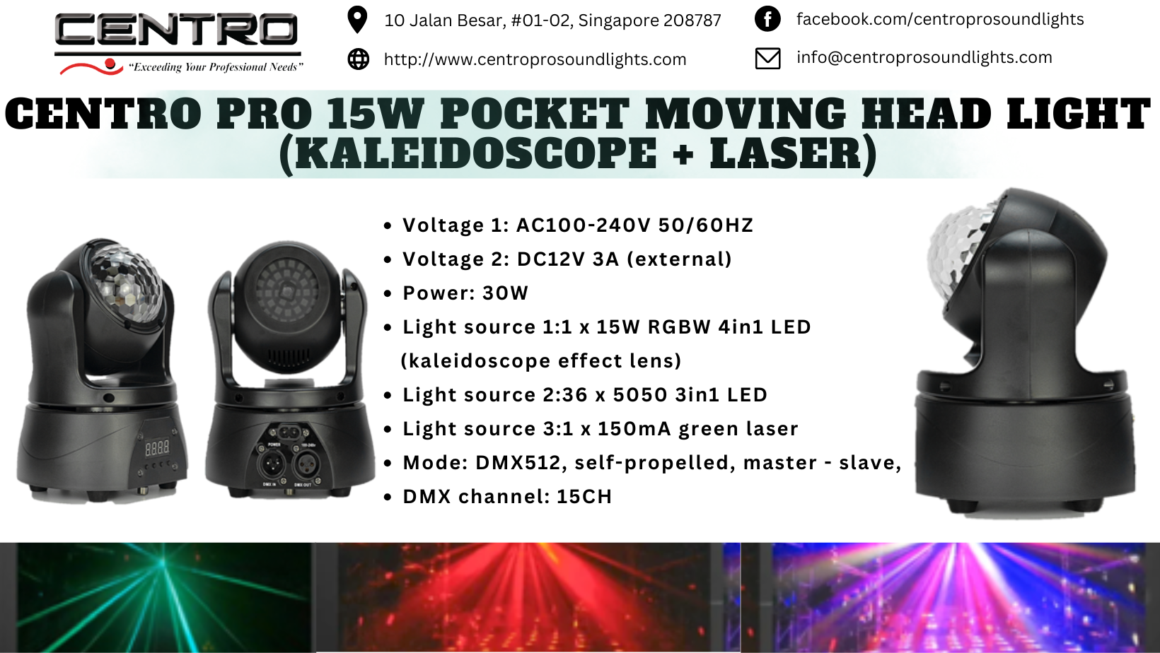Centro Pro 15w Pocket Moving Head Light (Kaleidoscope + Laser)