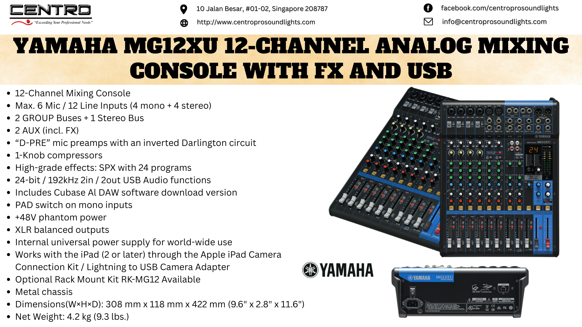 Yamaha MG12XU 12-Channel Analog Mixing Console with FX and USB