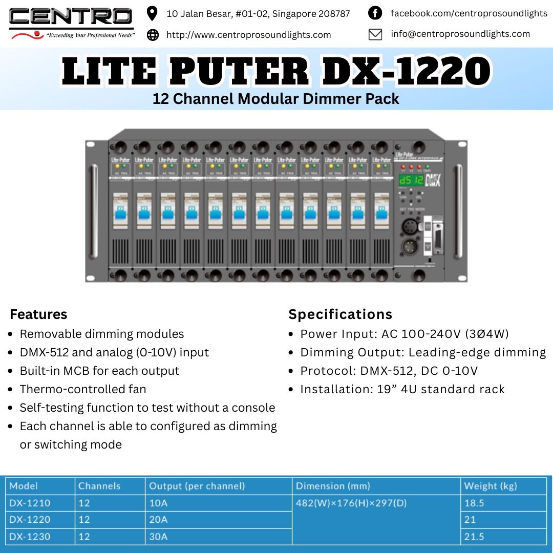 Lite Puter DX-1220 – 12 Channel Modular Dimmer Pack