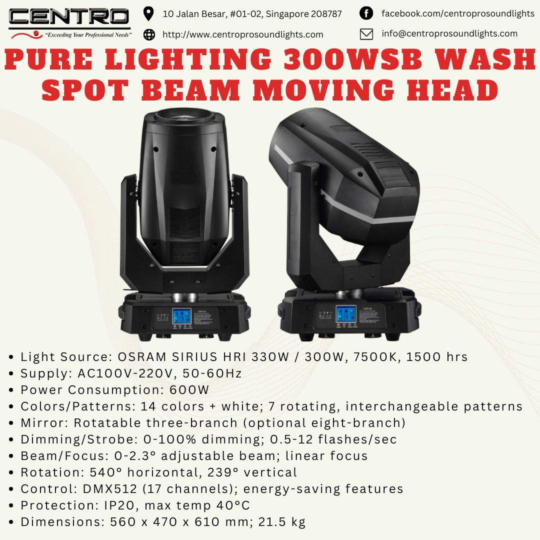 Pure Lighting 300WSB Wash Spot Beam Moving Head