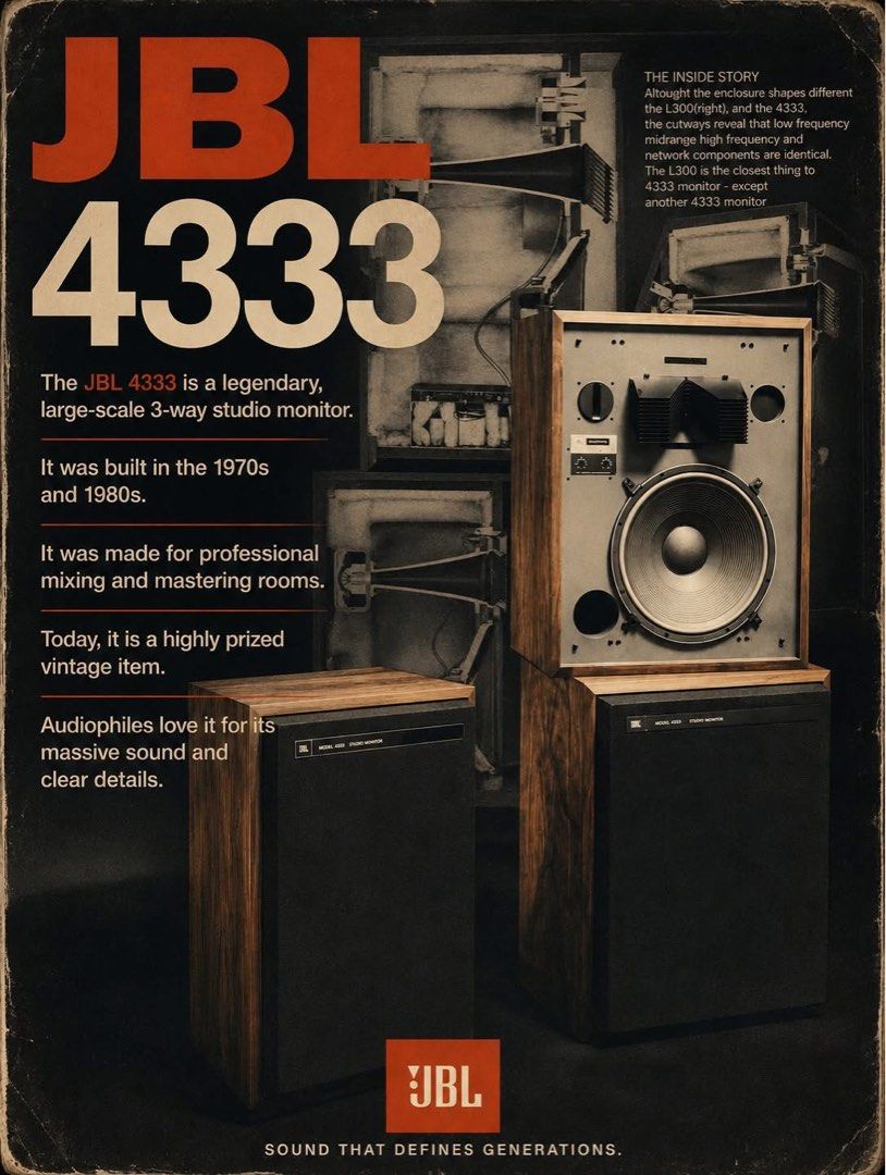 Vintage JBL 4333A Studio Monitor Speakers