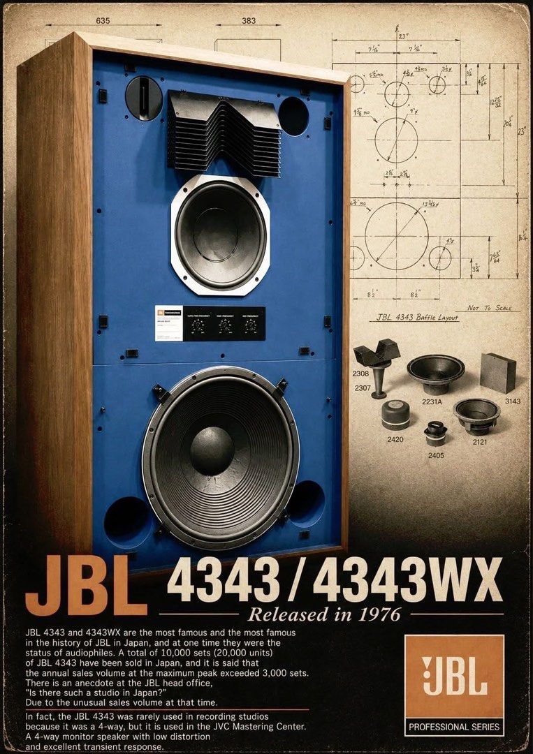 Vintage JBL 4343 Studio Monitor Speakers