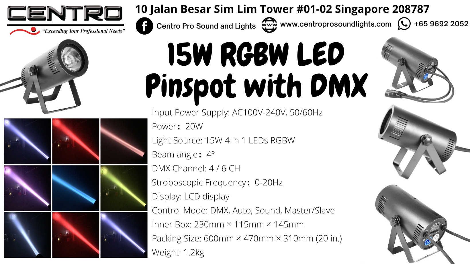 Centro Pro 15W RGBW LED Pinspot with DMX