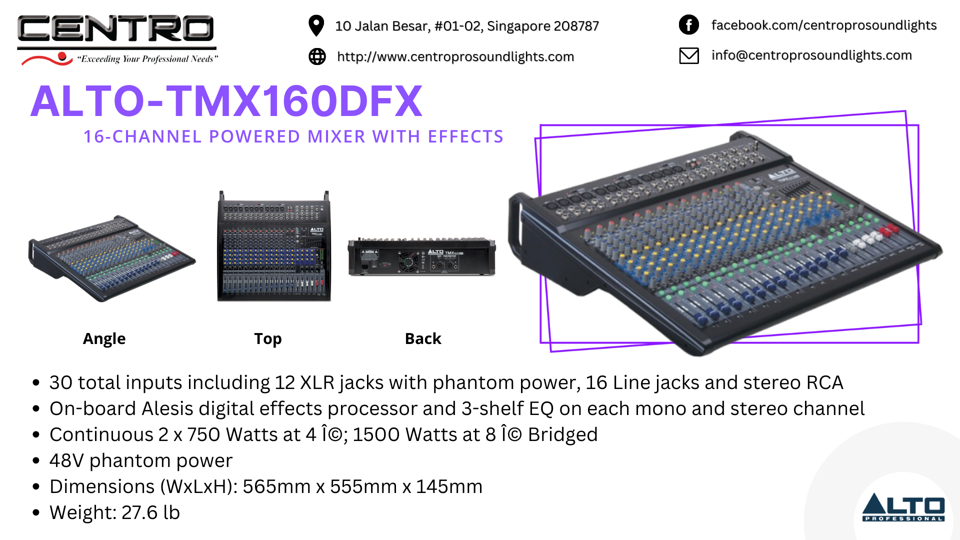 ALTO TMX160DFX 16Ch Powered Mixer with Effects