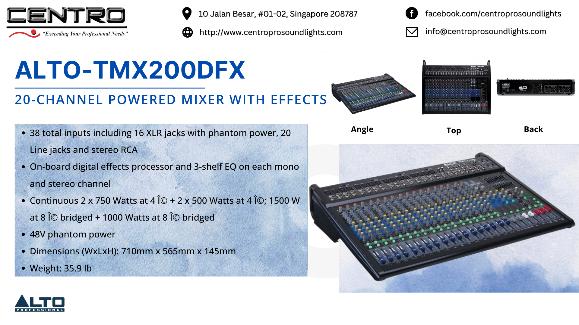 ALTO TMX200DFX 20Ch Powered Mixer with Effects