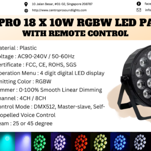 Centro Pro 18 x 10W RGBW LED Par Light with Remote Control