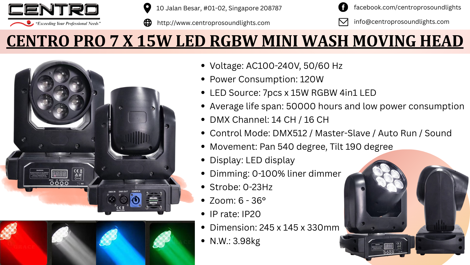 Centro Pro 7 x 15W LED RGBW Mini Wash Moving Head