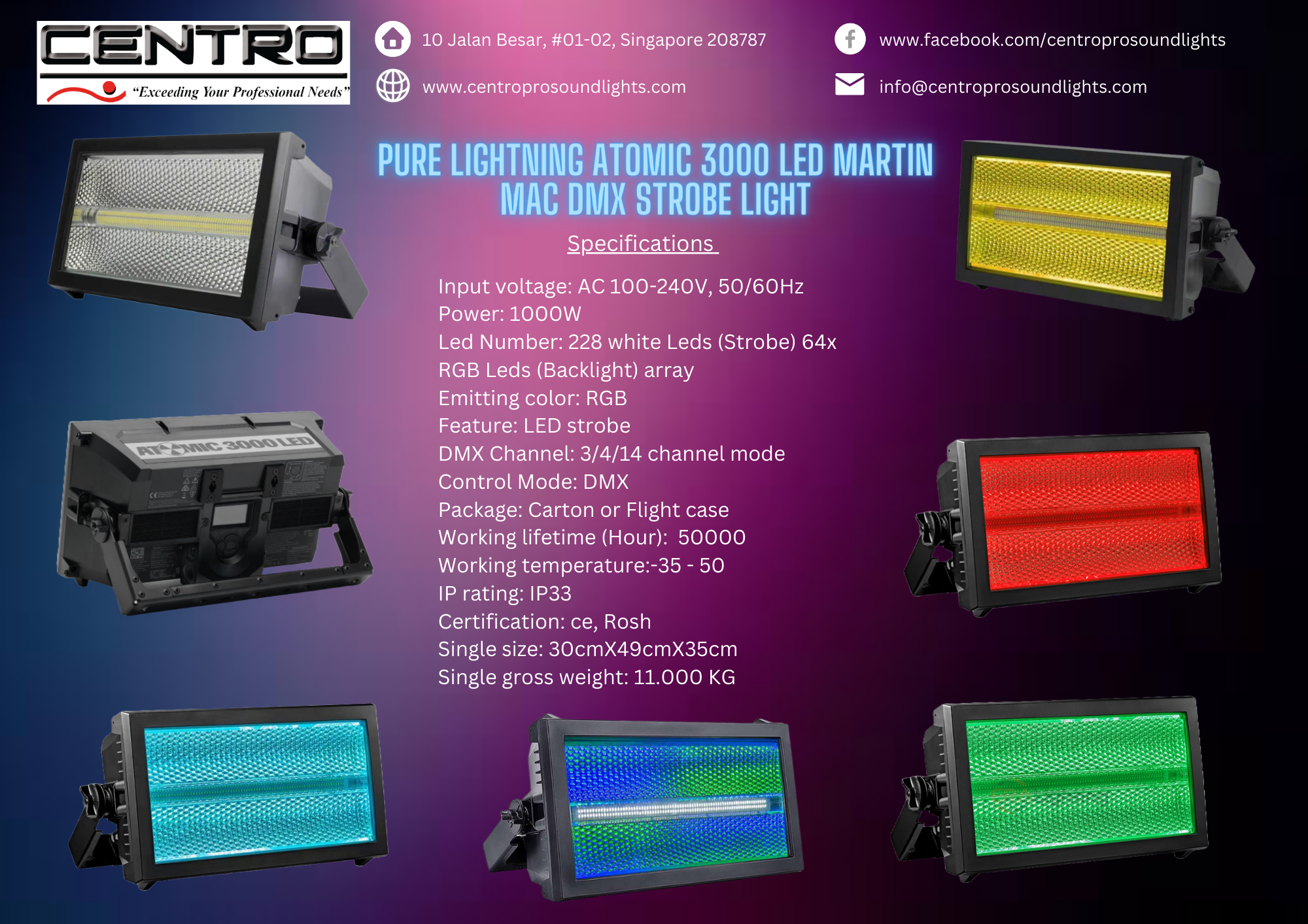 Pure Lighting Atomic 3000 LED Martin Mac DMX Strobe Light