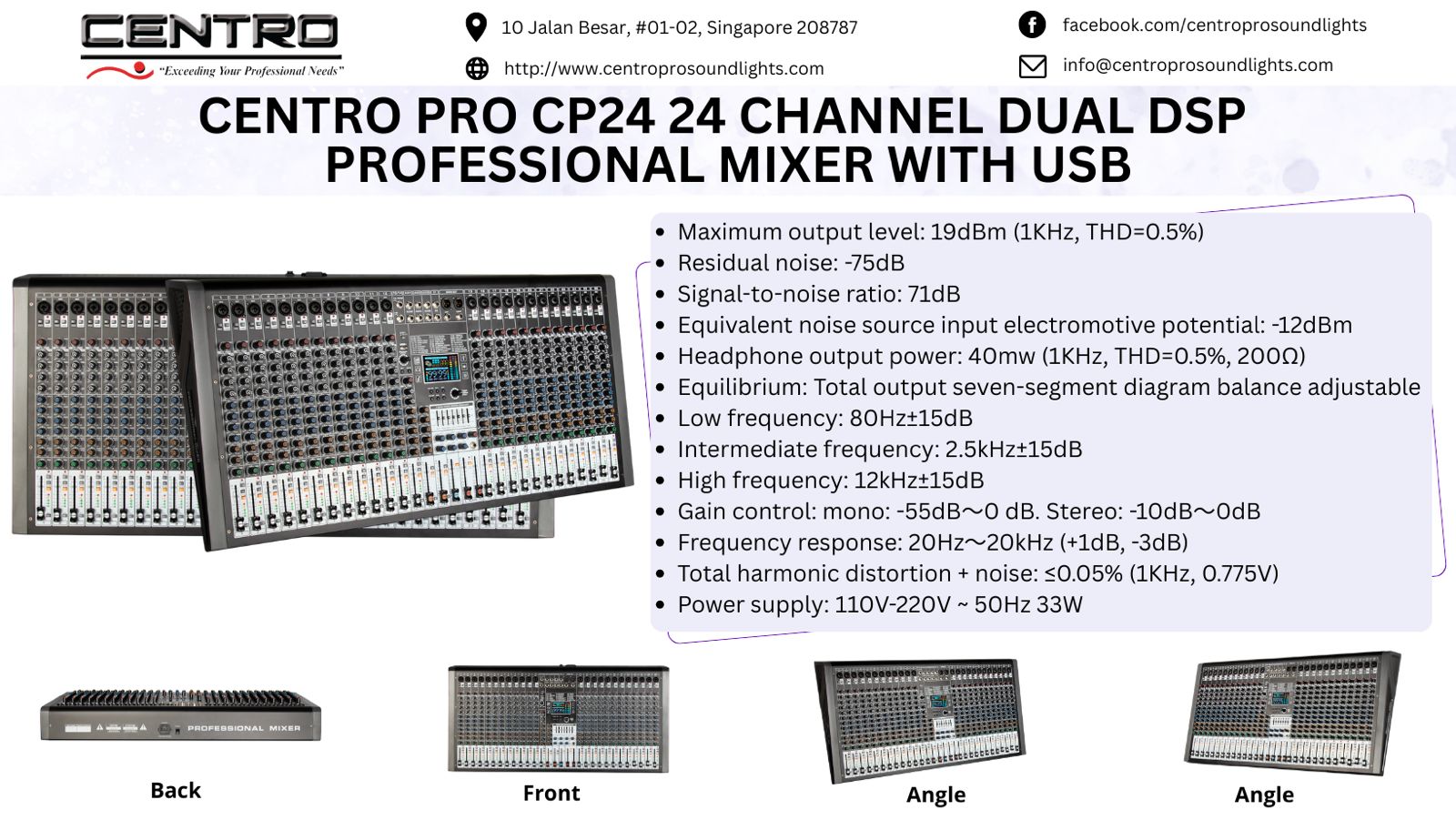 Centro Pro CP24 24 Channel Dual DSP  Professional Mixer with USB