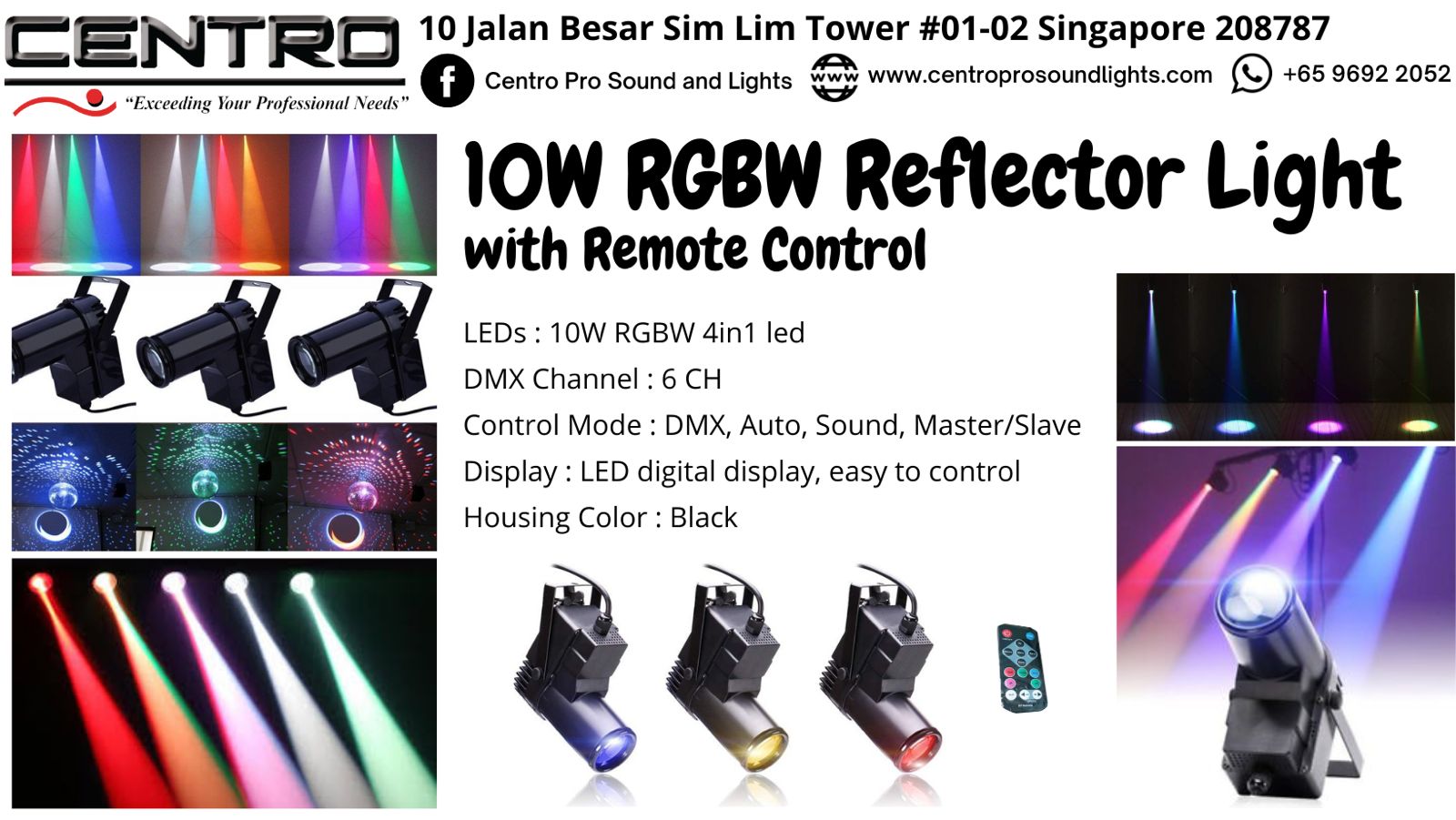 Centro Pro 10W RGBW Reflector Light with Remote Control